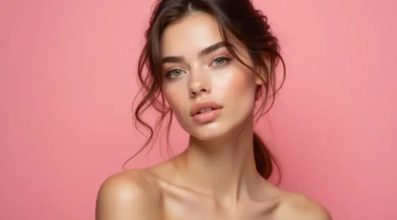 Delikatny, naturalny makijaż typu clean girl podkreśla subtelne piękno kobiety.